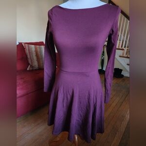 American Apparel Plum Long-Sleeve Fit & Flare Dress